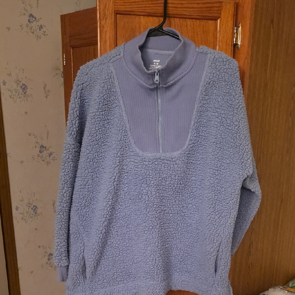Aerie Blue Sherpa Sweatshirt With Pockets